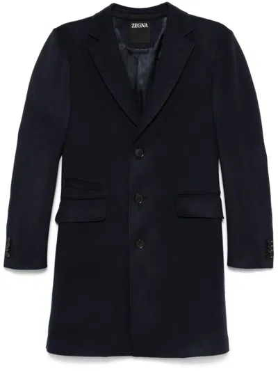 Zegna Single-breasted Coat In Blue