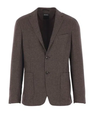 Zegna Single-breasted Wool Blazer In Burgundy