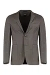 Zegna Single-breasted Jacket In Wool Blend In Brown