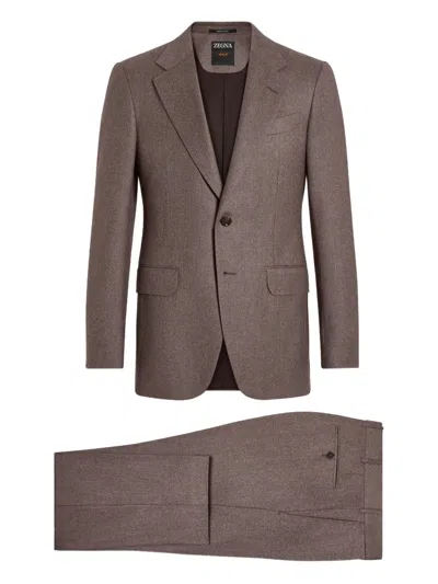 Zegna Single-breasted Mélange Suit In Brown