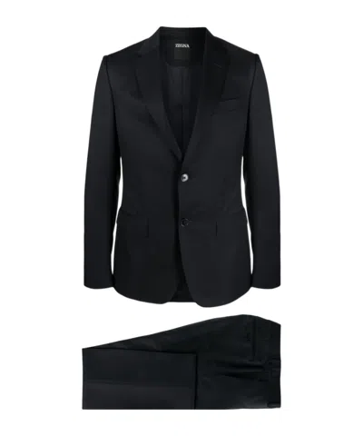 Zegna Single-breasted Notched-lapels Suit In Black