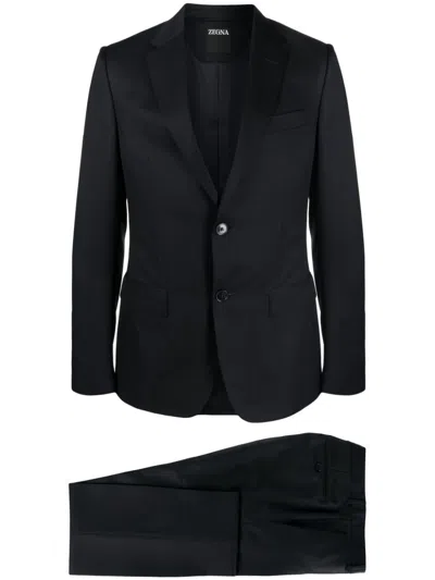 Zegna Single-breasted Notched-lapels Suit In Blue