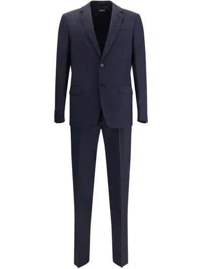 Zegna Single Breasted Suit In Blue