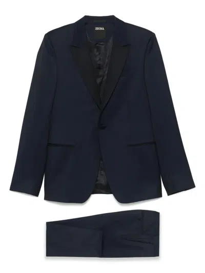 Zegna Single-breasted Suit In Blue