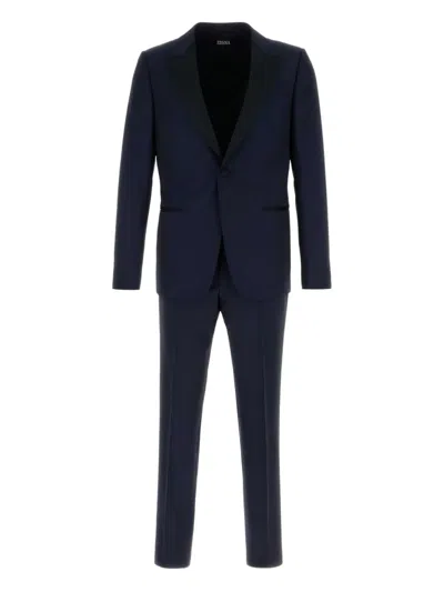 Zegna Single-breasted Suit In Blue