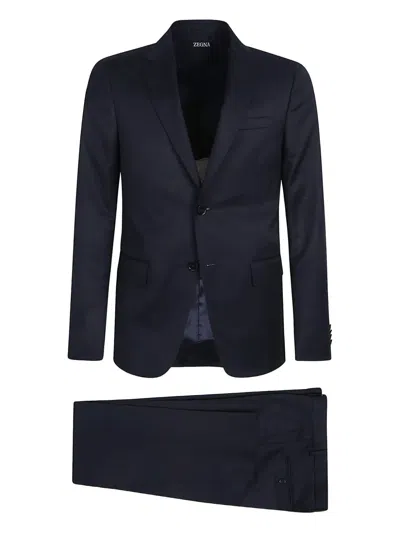 Zegna Single-breasted Suit In Blue