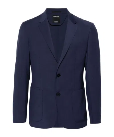 Zegna Single-breasted Wool Blazer In Blue