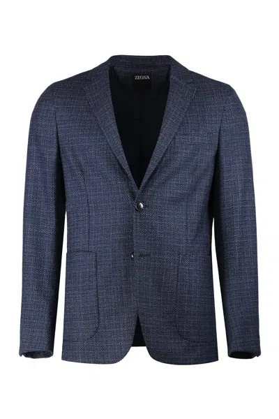 Zegna Single Breasted Double Button Jacket In Blue