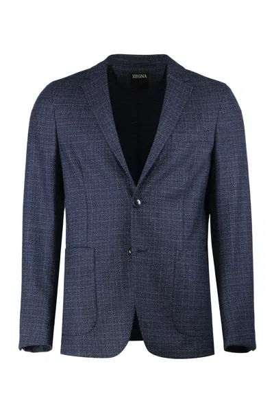 Zegna Single-breasted Two-button Jacket In Blue