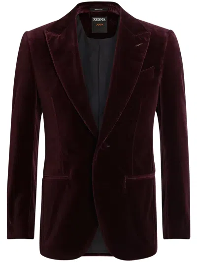 Zegna Single-breasted Velour Blazer In Purple
