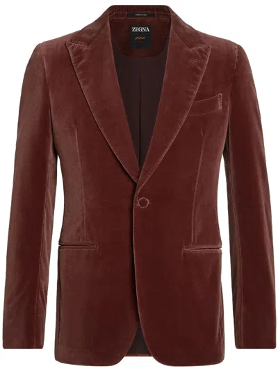 Zegna Velvet-effect Single-breasted Blazer In Red