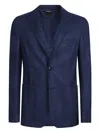 Zegna Micro Structure Cotton Jersey Jacket In Blue