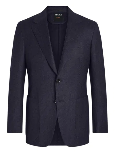 Zegna Single-breasted Wool Blazer In Blue