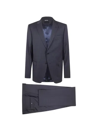 Zegna Single-breasted Wool Suit In Black