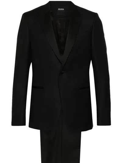 Zegna Single-breasted Wool Suit In Black