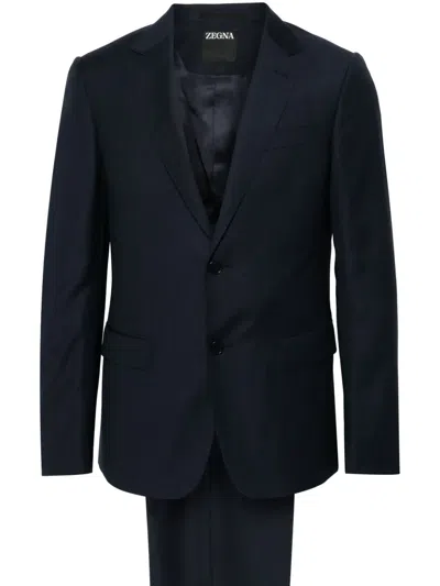 Zegna Single-breasted Wool Suit In Blue