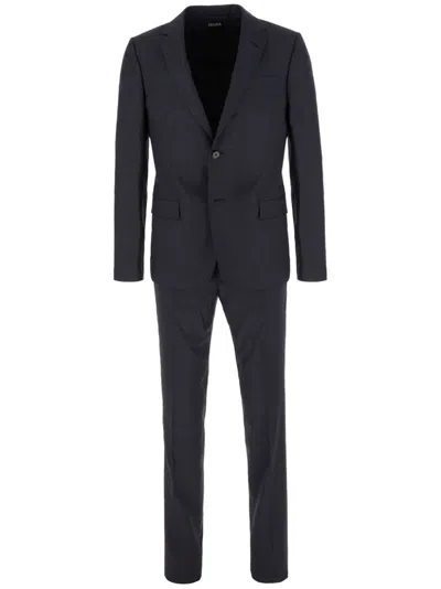 Zegna Wool Blend Tuxedo Satin Lapel In Blue