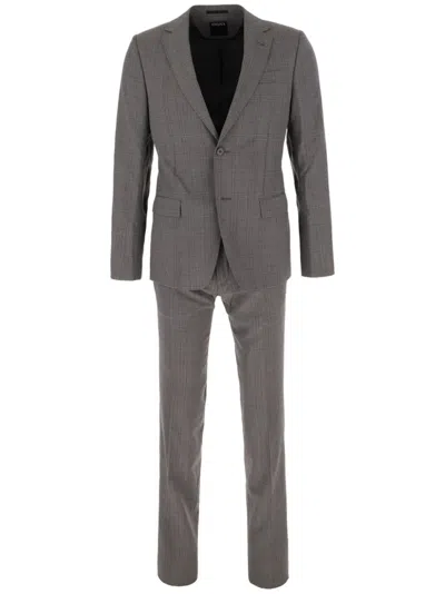 Zegna Melange Grey Wool Suit In Grey Over Check