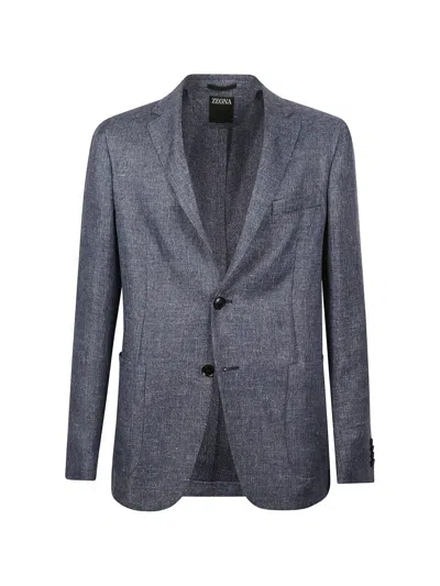 Zegna Single-breasted Blazer In Blue