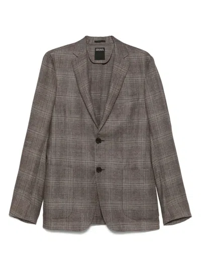 Zegna Single-breasted Blazer In Brown