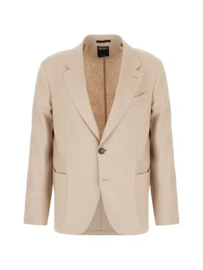 Zegna Single-breasted Blazer In Neutral
