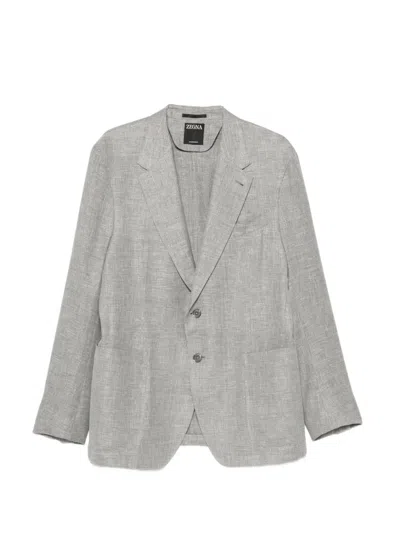 Zegna Single-breasted Linen Blazer In Gray
