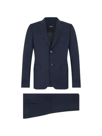 Zegna Single-breasted Notched-lapels Suit In Blue