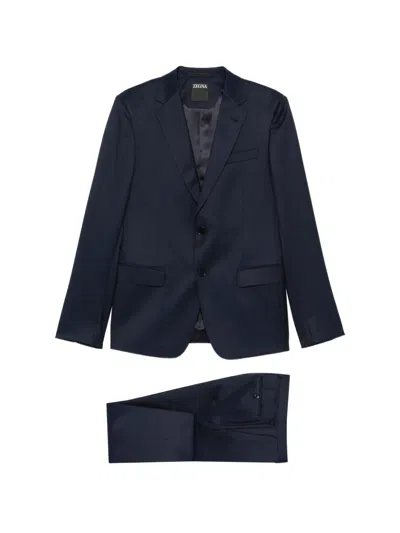 Zegna Single-breasted Notch-lapel Suit In Blue