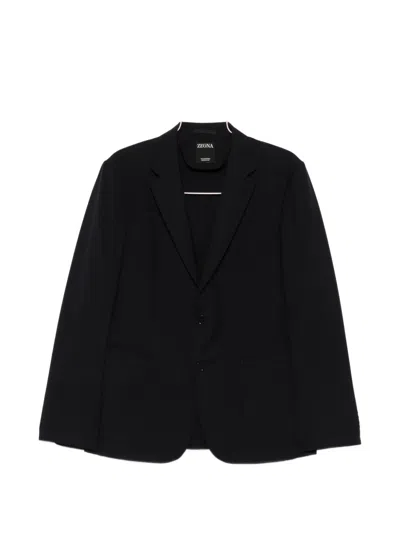 Zegna Long-sleeved Suit Jacket In Black