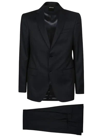 Zegna Single-breasted Two-piece Suit In Blue