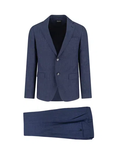 Zegna Single-breasted Suit In Blue
