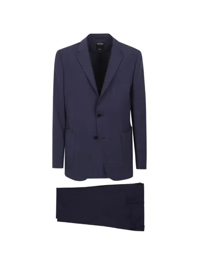 Zegna Single-breasted Suit In Blue