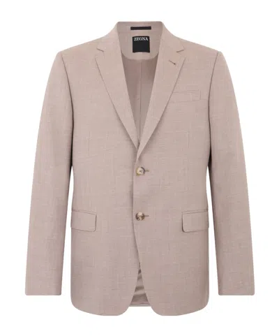 Zegna Single-breasted Suit Jacket In Brown