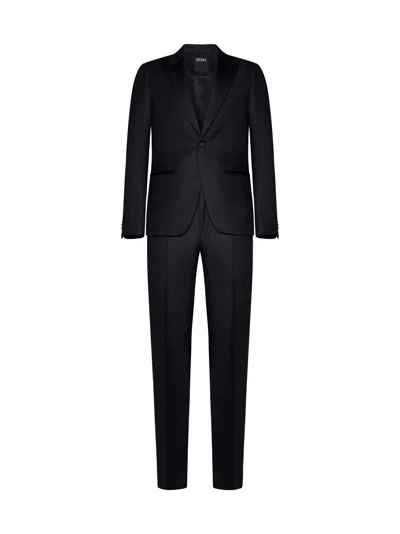 Zegna Single-breasted Wool Pant Suit In Black