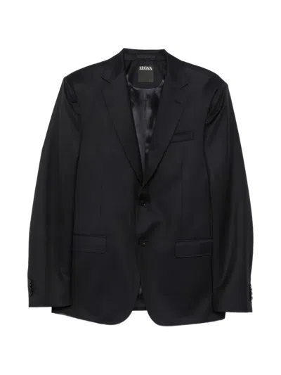 Zegna Single-breasted Wool Suit In Black