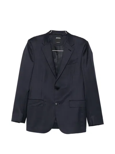 Zegna Single-breasted Wool Suit In Blue