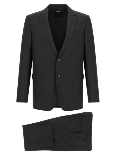 Zegna Single-breasted Wool Suit In Blue