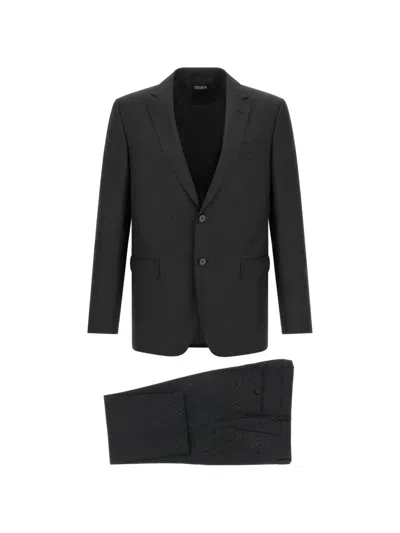 Zegna Notched-lapel Single-breasted Suit In Black