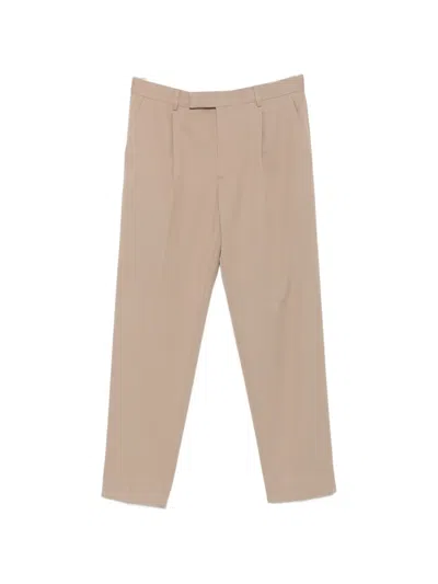 Zegna Single-pleat Cotton-blend Trousers In Brown