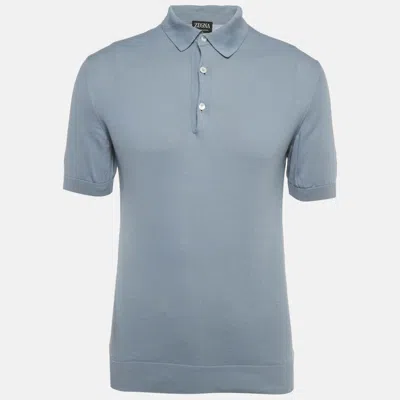 Pre-owned Zegna Slate Blue Cotton Knit Polo T-shirt M