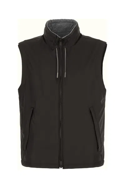 ZEGNA SLATE POLYESTER REVERSIBLE SLEEVELESS JACKET