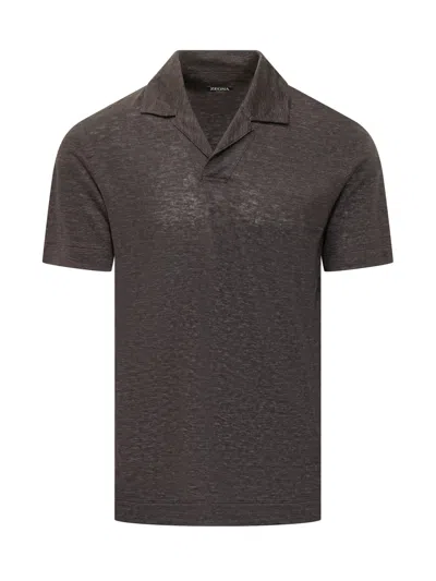 Zegna Sleeve Cut Polo With Neck Detail In Gray