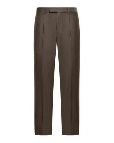 Zegna Pantalon En Laine, Soie Et Lin Crossover Marron Et Marron Foncé In Marron/marron Foncé