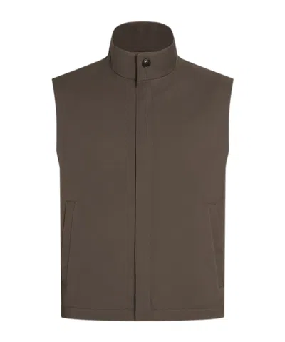 Zegna Slim Fit Softshell Vest In Brown