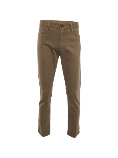 Pre-owned Zegna Slim-fit Drill Trousers In Brown