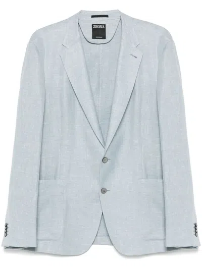Zegna Slub-texture Blazer In Blue