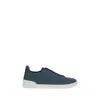 Zegna Baskets Triple Stitch En Coton, Lin Et Cuir Bleu Sarcelle Foncé
