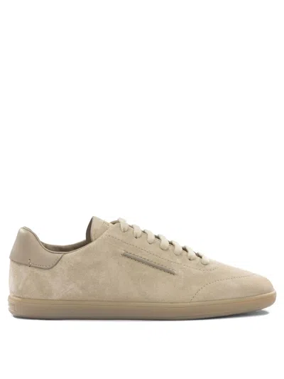 Zegna Round Toe Lace-up Sneakers In Nude