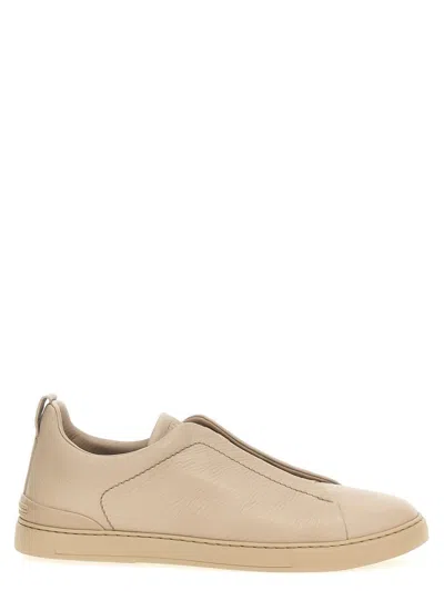 Zegna Taupe Triple Stitch Sneakers In Din Light Beige