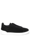 Zegna Triple Stitch Leather Sneakers In Black
